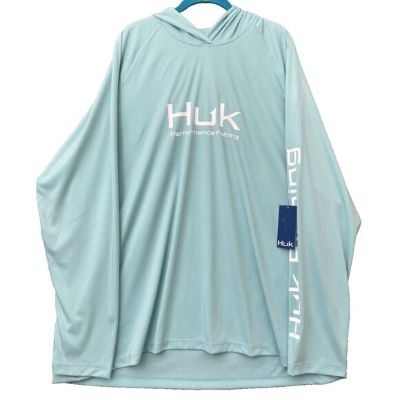 Huk Performance Fishing Men’s Hoodie Shirt Size 3XL Light Blue NWT Stretch - Picture 1 of 11
